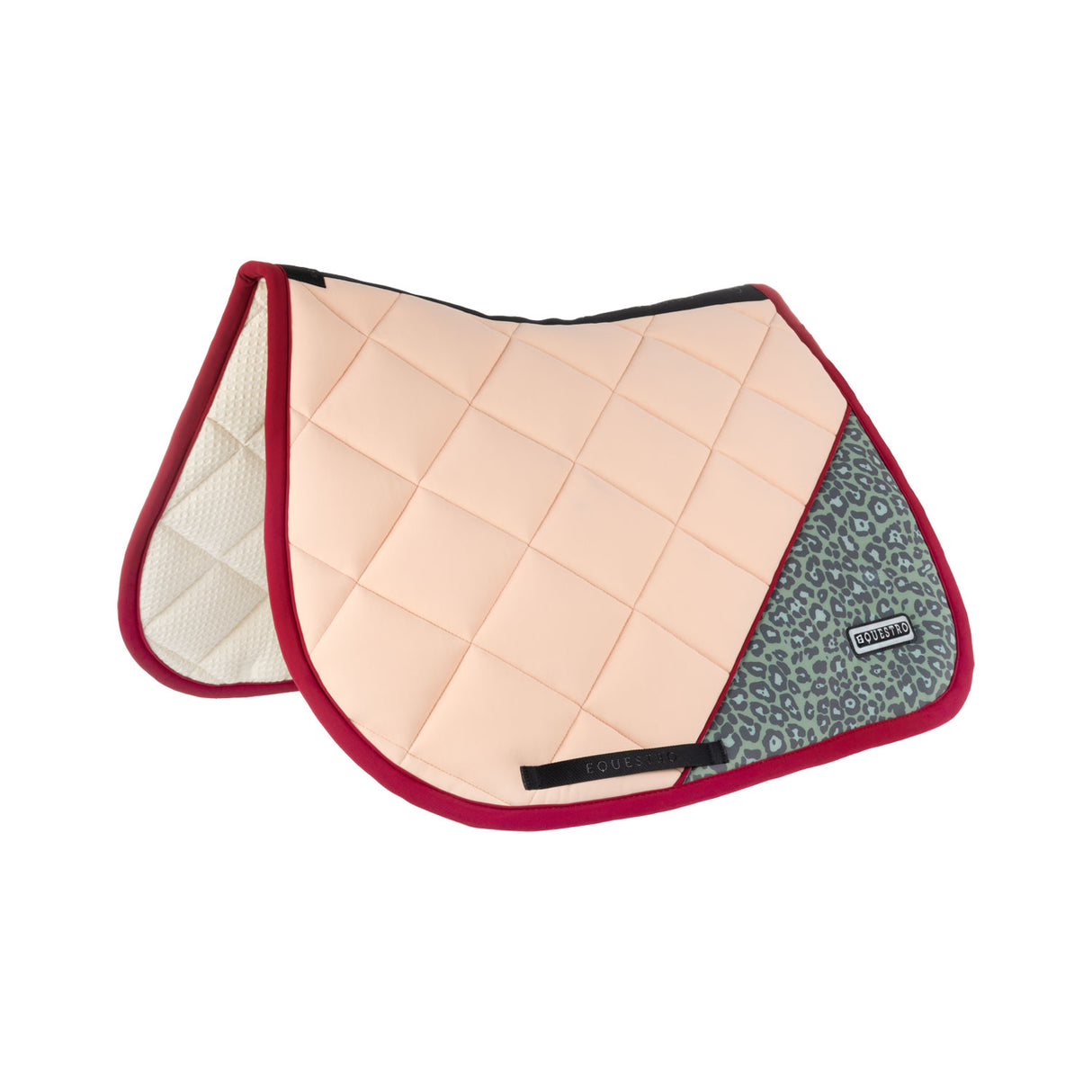 Equestro Jumping Saddle Pad In Technical Fabric With Leopard Insert #colour_red-pink