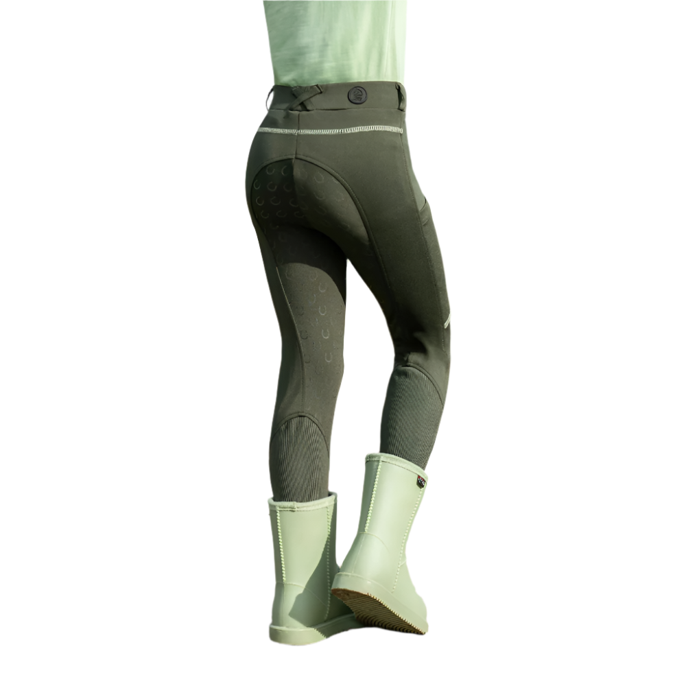 HKM Children's Silicone Full Seat Riding Tigths -Claire- #colour_grey-green