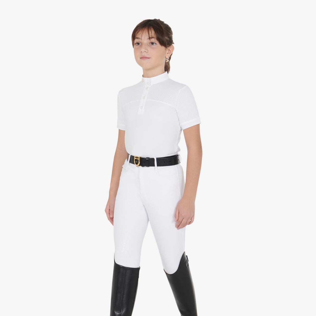 Equestro Girls' Slim Fit Competition Polo Shirt With Perforated Fabric #colour_white