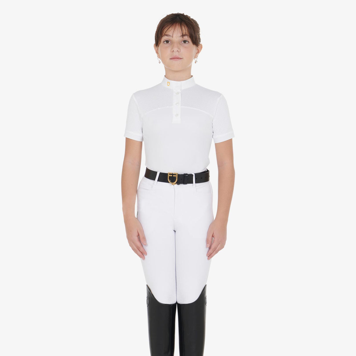 Equestro Girls' Slim Fit Competition Polo Shirt With Perforated Fabric #colour_white