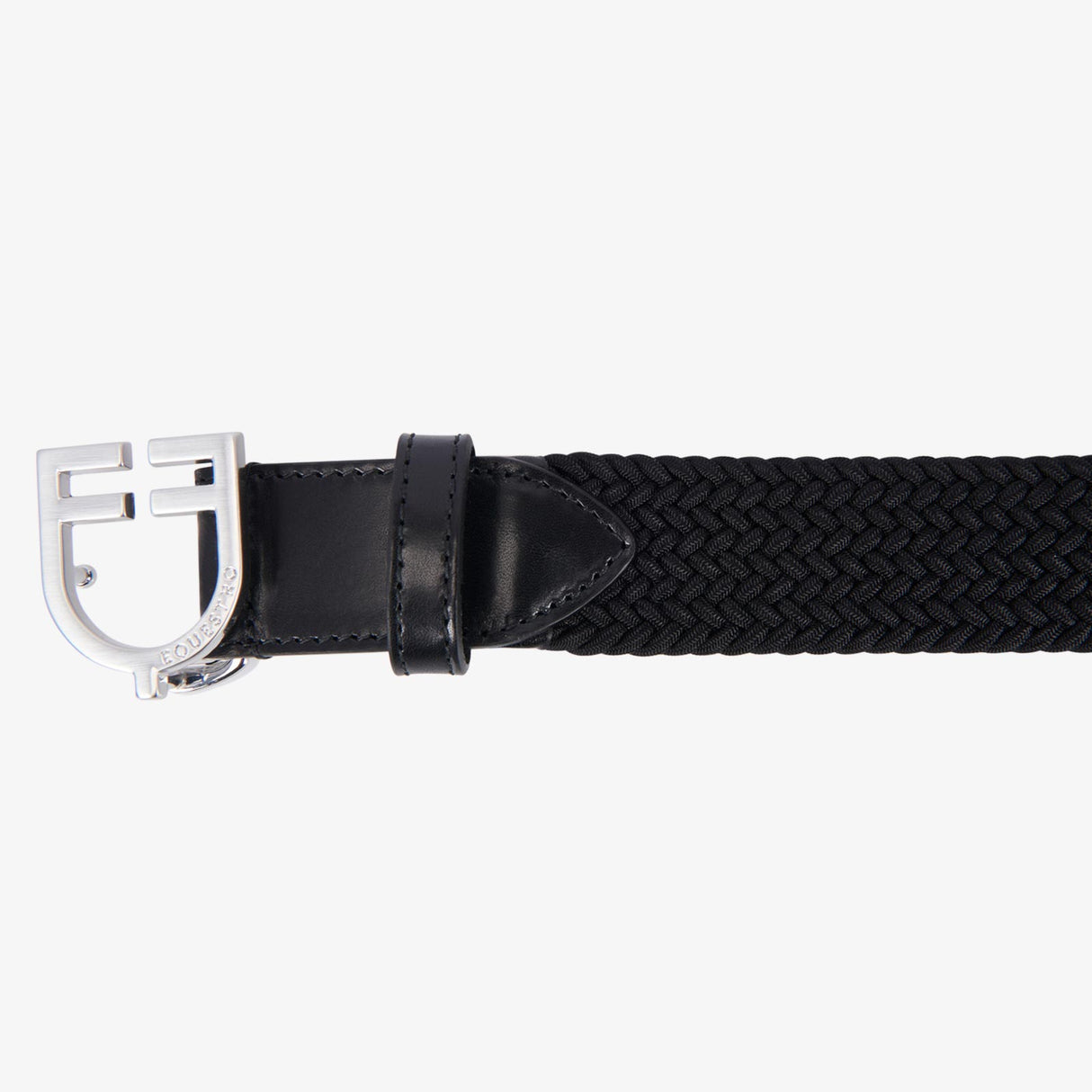 Equestro Leather Elastic Belt With Logoed Buckle #colour_black-silver