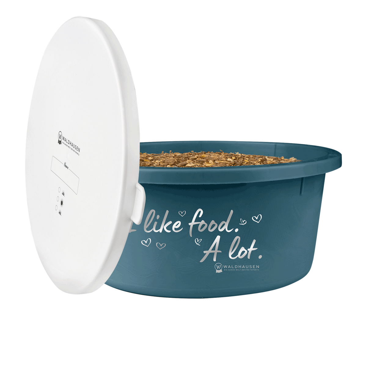 Waldhausen XL Feeding Bowl "I Like Food. A Lot." With Lid #colour_petrol-blue