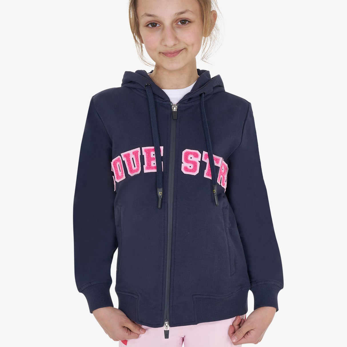 Equestro Kids' Hoodie With Zip And Sponge Lettering #colour_blue-fuscia
