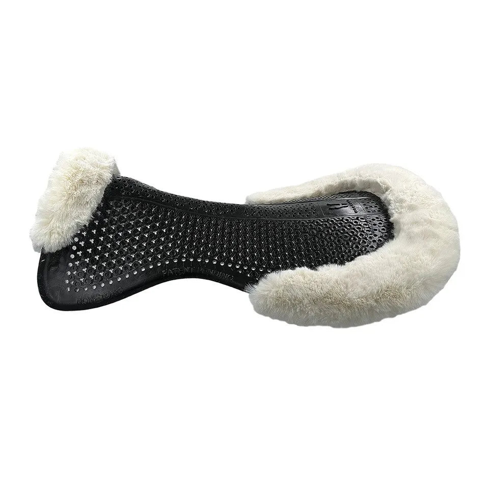 Horsena Regular Dressage Gel Pad with Rolled Edge Real Sheepskin #colour_black-natural