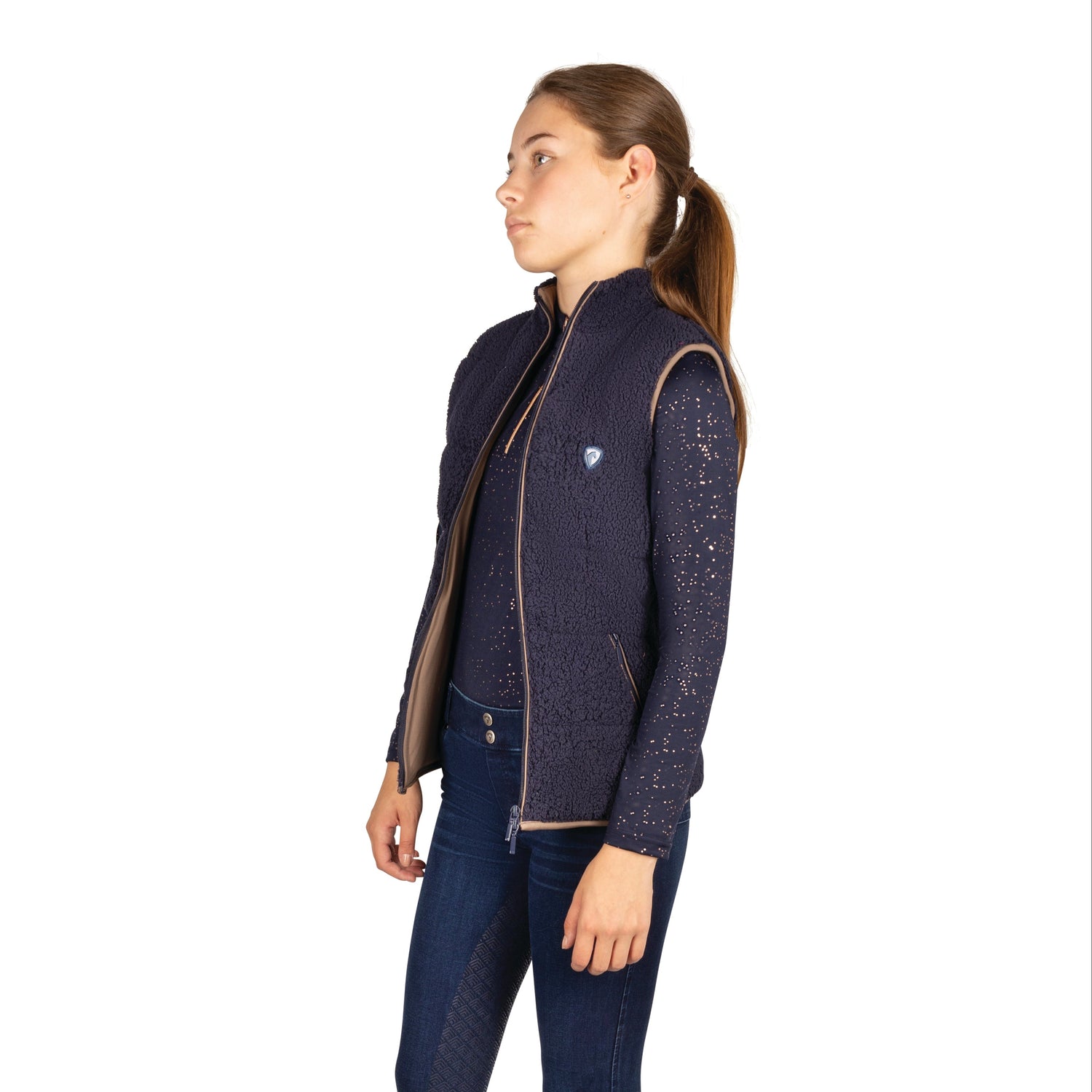 Hy Equestrian Elevate Mizs Teddy Fleece Gilet #colour_navy