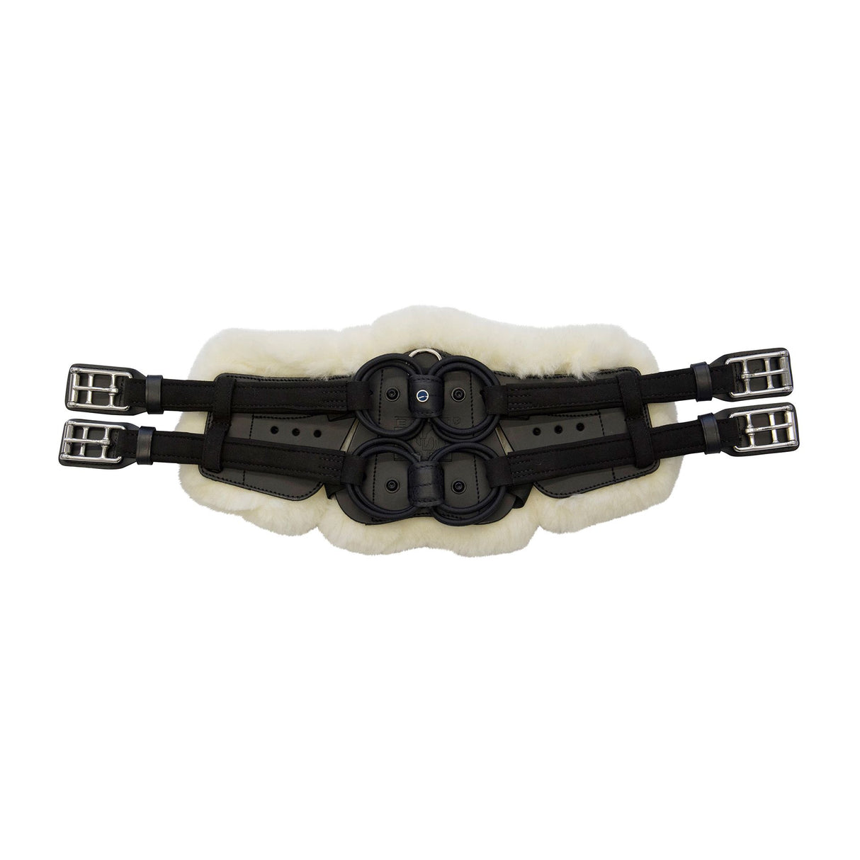 Stubben Equi-Soft® Short Saddle Girth with Cover - Black #colour_lambskin-ecru-white