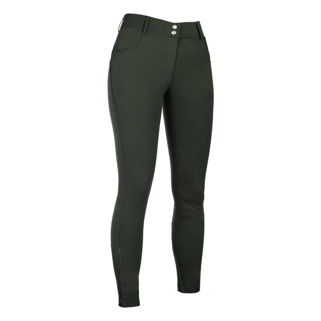 HKM Women's Knee Patch Breeches -Ari Mid Rise- #colour_olive-green