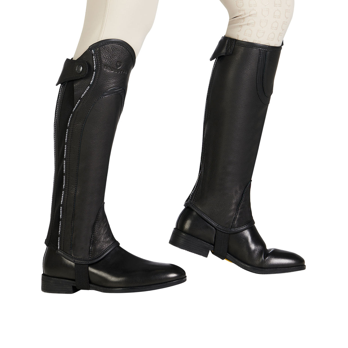Equestro Unisex Leather Gaiters With Contrasting Profile #colour_black