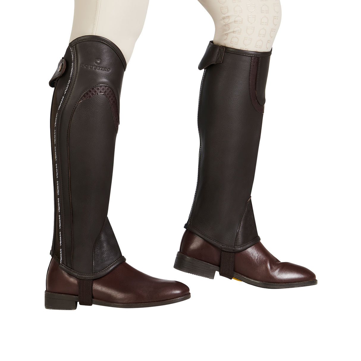 Equestro Unisex Leather Gaiters With Contrasting Profile #colour_brown