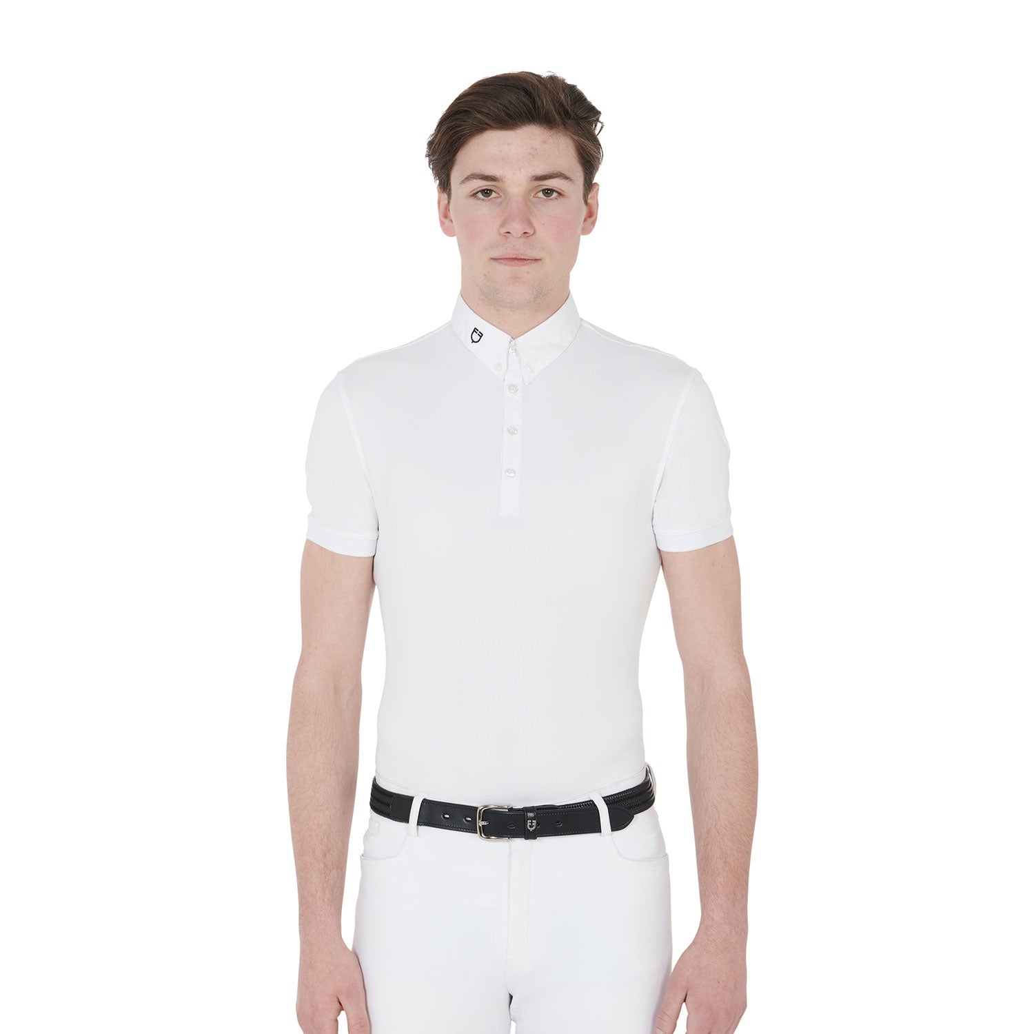 Equestro Men's Competition Polo Shirt In Breathable Technical Fabric #colour_white