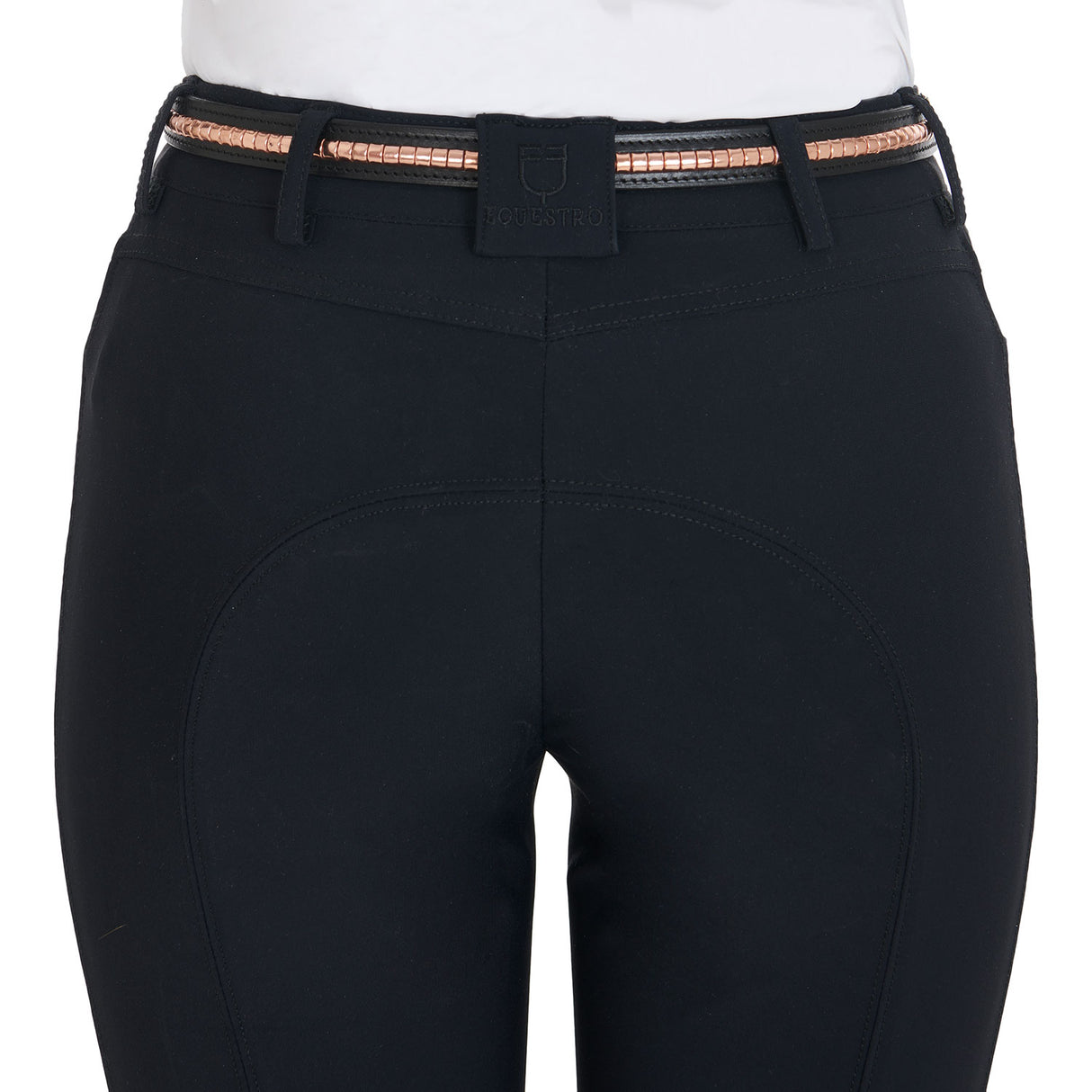 Equestro Leather Belt With Rose Gold Clincher #colour_black