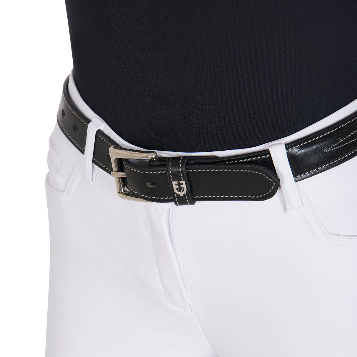 Equestro Leather Belt With Handcrafted Embroidery #colour_black