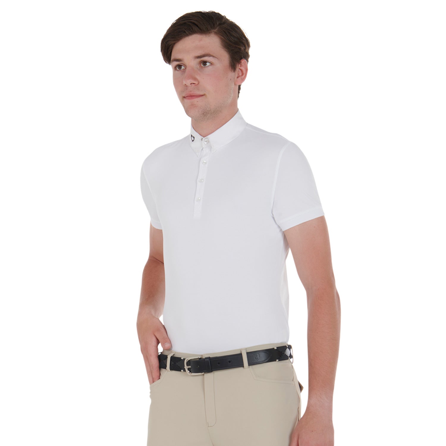 Equestro Leather Belt With Black And White Embroidery #colour_black