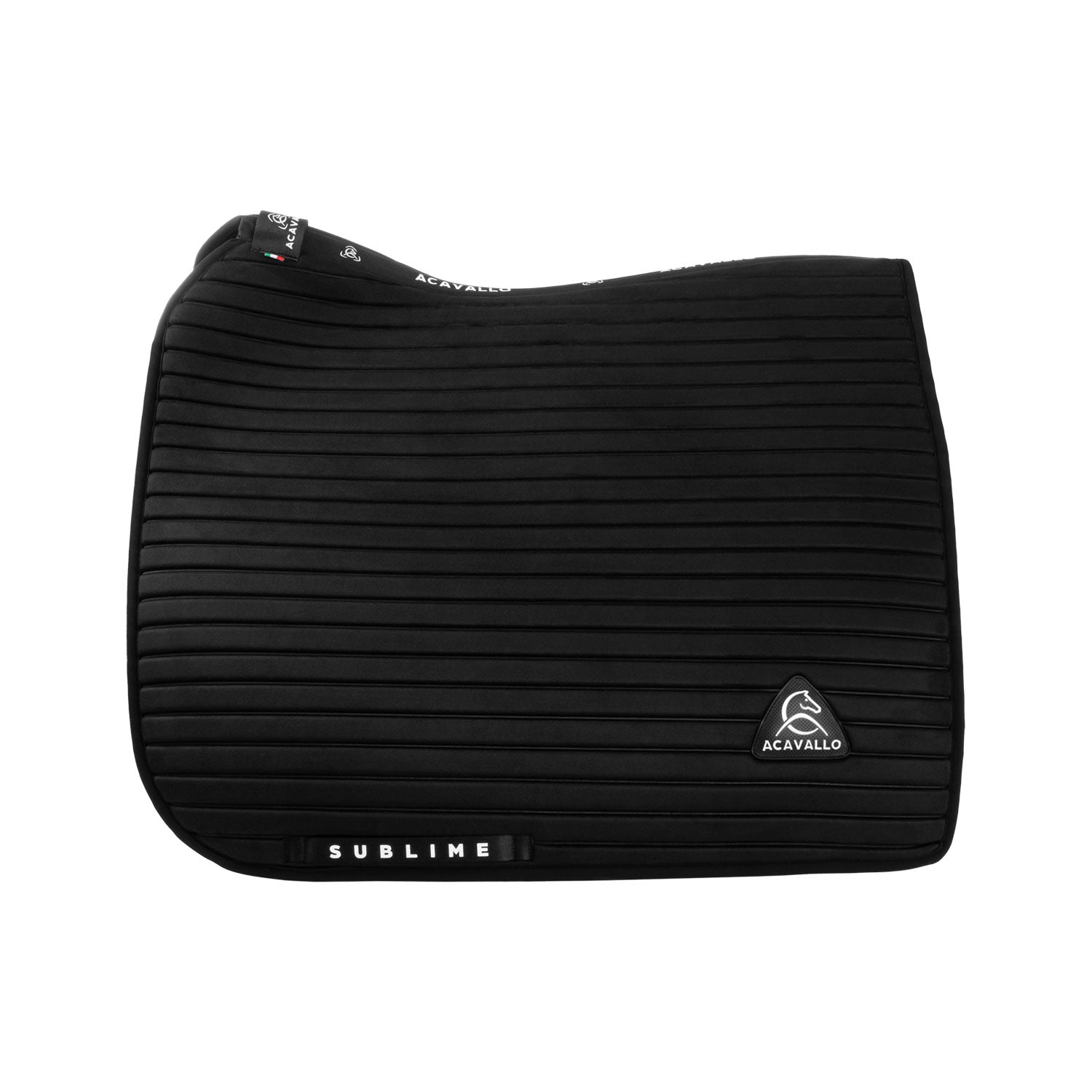 Acavallo Stripe Suede Dressage Saddle Pad W/Square Back Corner #colour_black