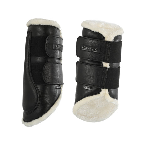 Acavallo Front Brushing Boots Faux Sheepskin & Hook-And-Loop Closure #colour_black