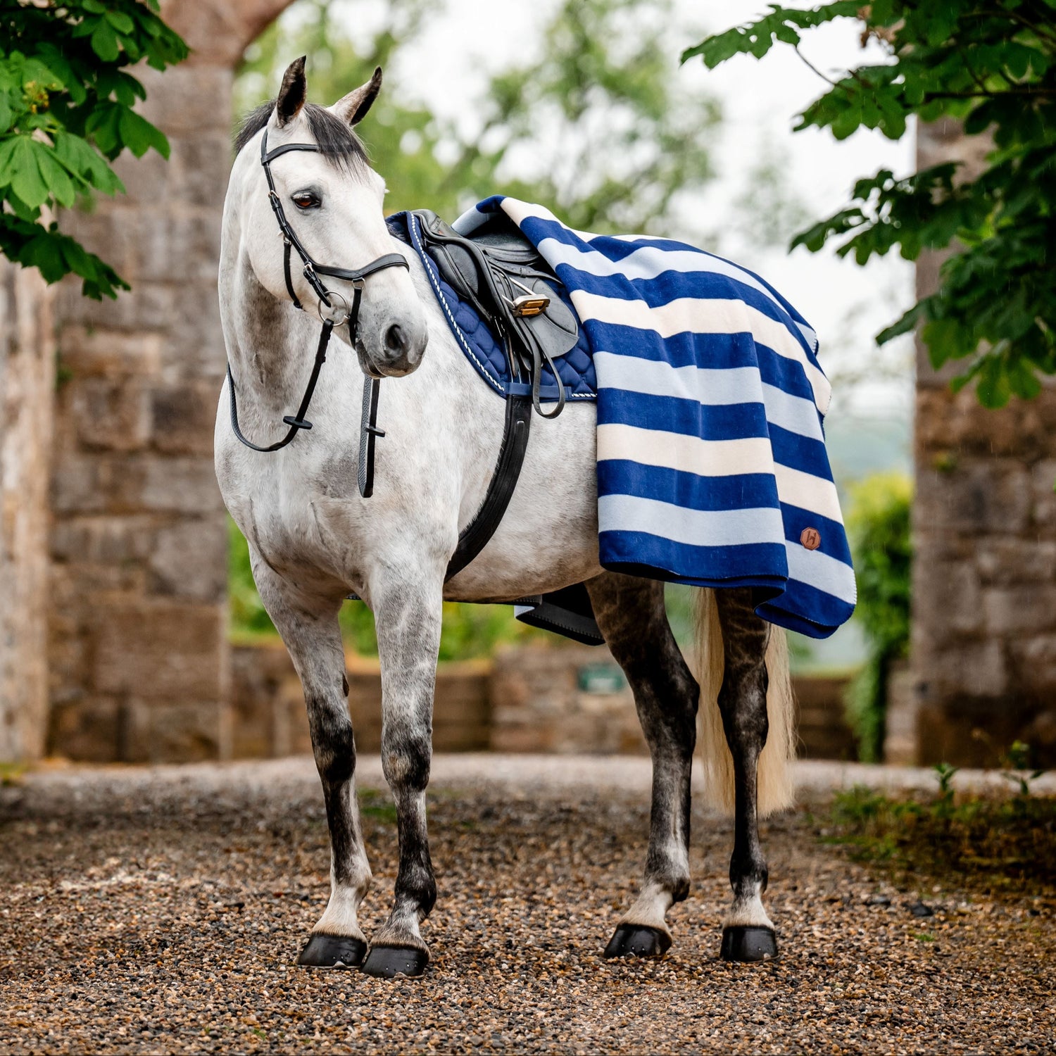Horseware Ireland Newmarket Fleece Blanket #colour_whitney-navy