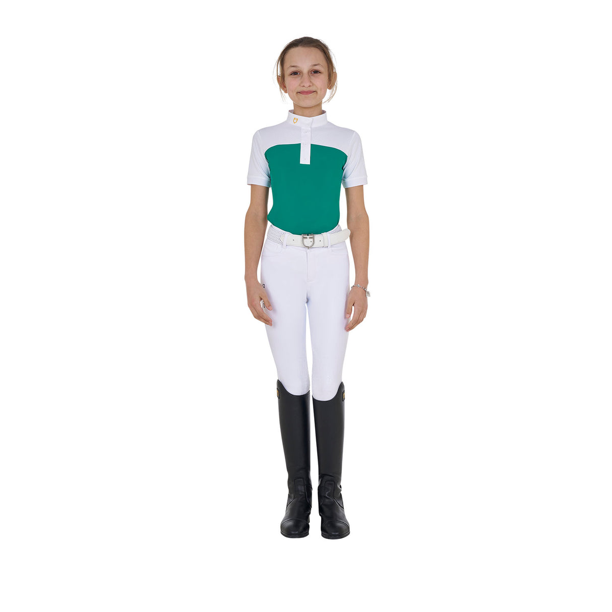 Equestro Girls' Slim Fit Competition Polo Shirt With Perforated Fabric #colour_green