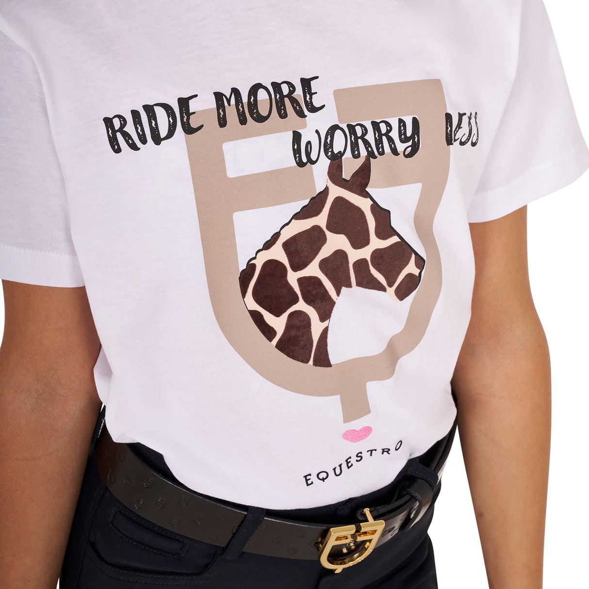 Equestro Girls' Ride More Worry Less Cotton T-Shirt #colour_white