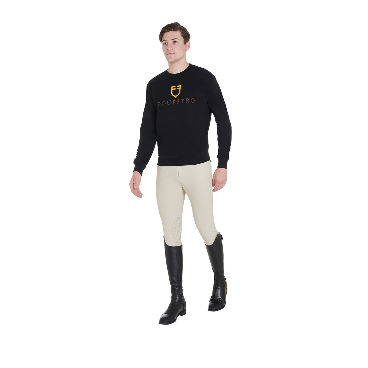 Equestro Men's Cotton Crewneck Sweatshirt With Logo On The Chest #colour_black