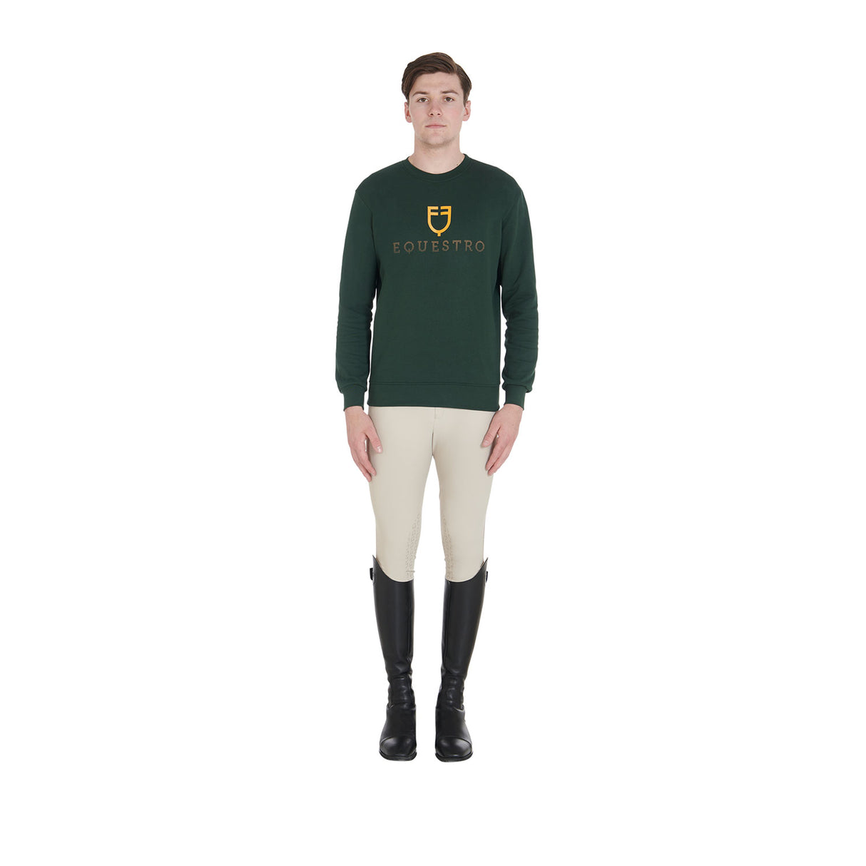 Equestro Men's Cotton Crewneck Sweatshirt With Logo On The Chest #colour_green