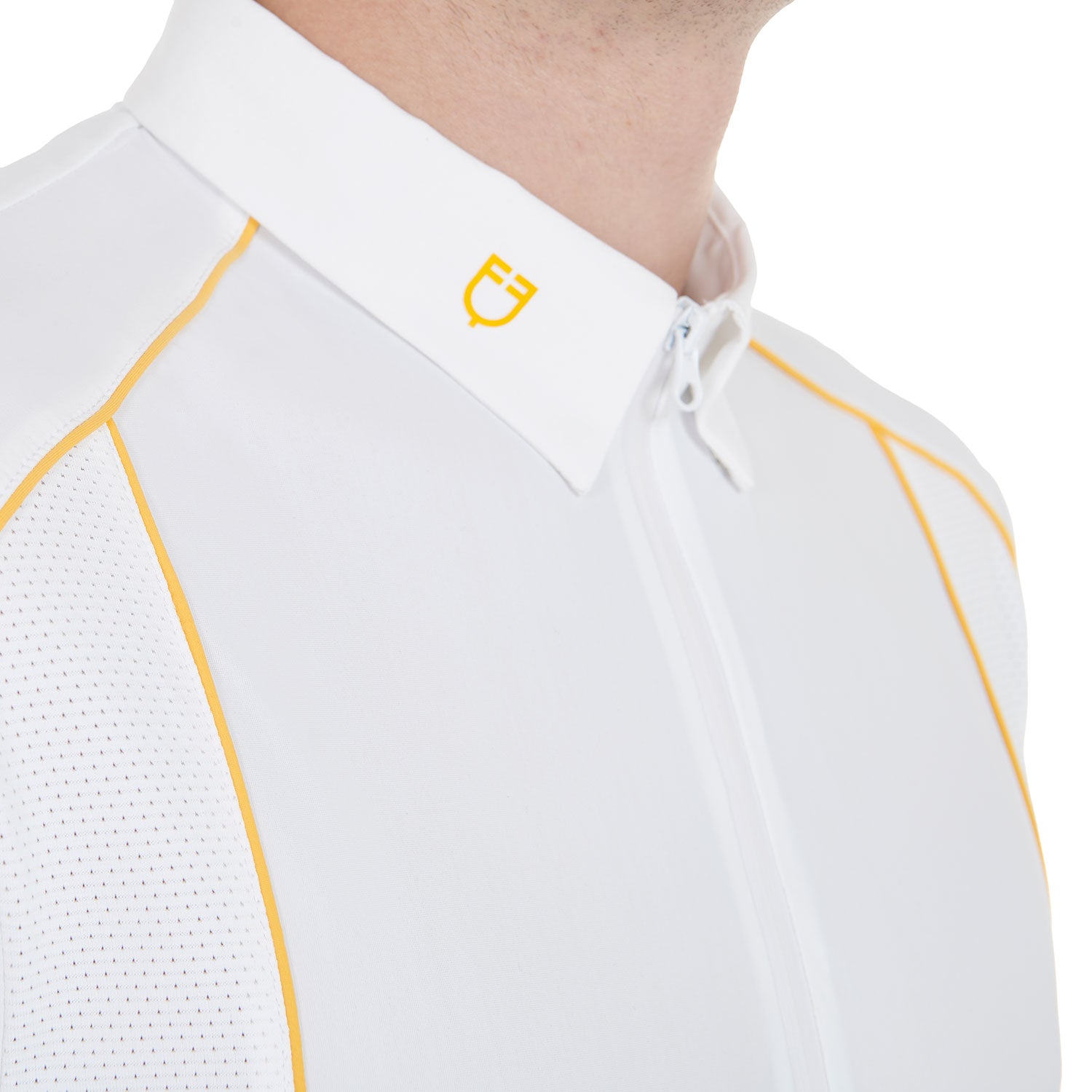 Equestro Men's Slim Fit Polo Shirt In Technical Fabric With Piping #colour_white