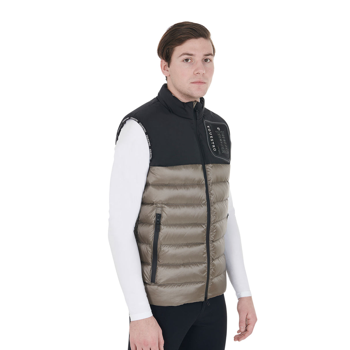 Equestro Men's Bi-Material Vest Silicone Patch #colour_black-brown
