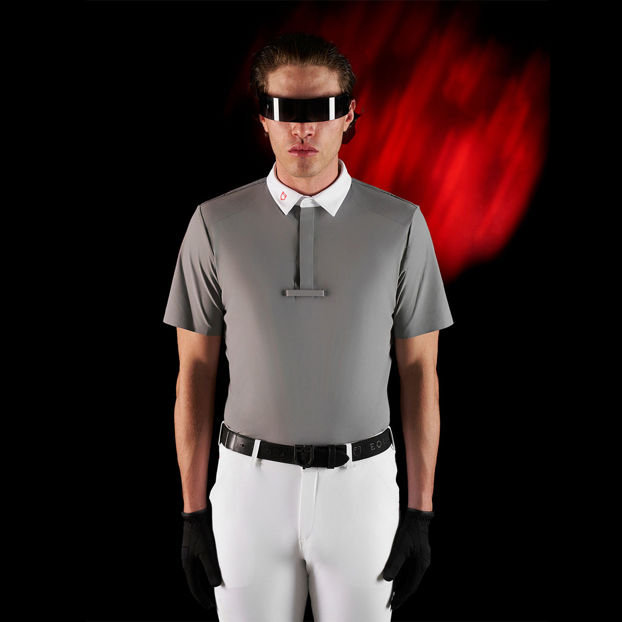 Equestro Equestro Ridertechnology Men's Competition Polo Shirt Short Sleeves And Buttons #colour_grey