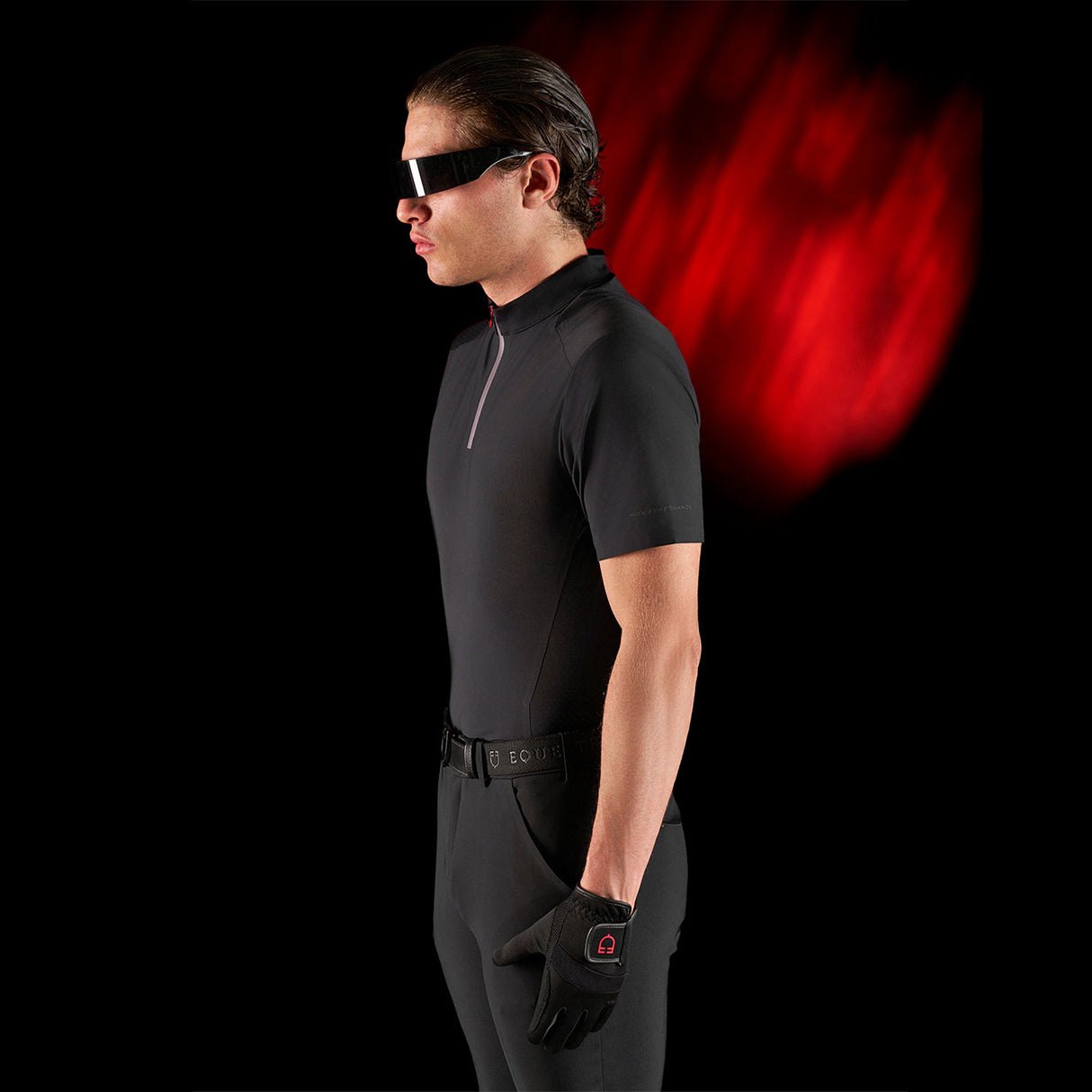 Equestro Equestro Ridertechnology Men's Training Polo Shirt Short Sleeves And Zip #colour_black