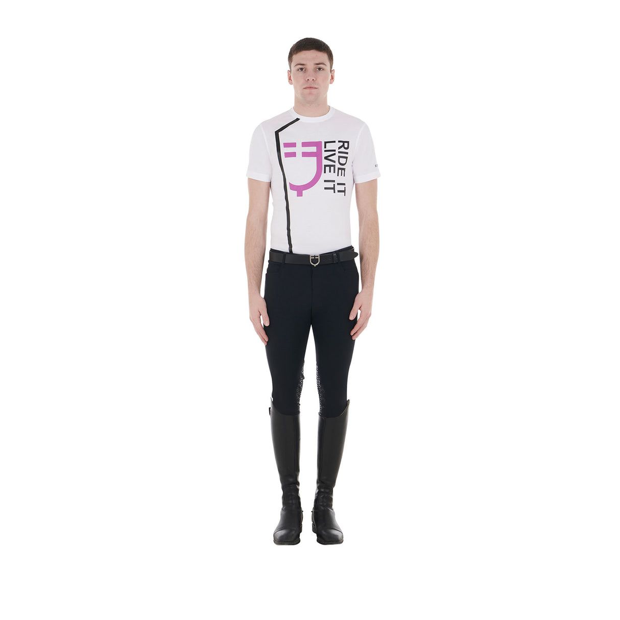 Equestro Men's Ride It Live It Slim Fit T-Shirt With Logo #colour_white
