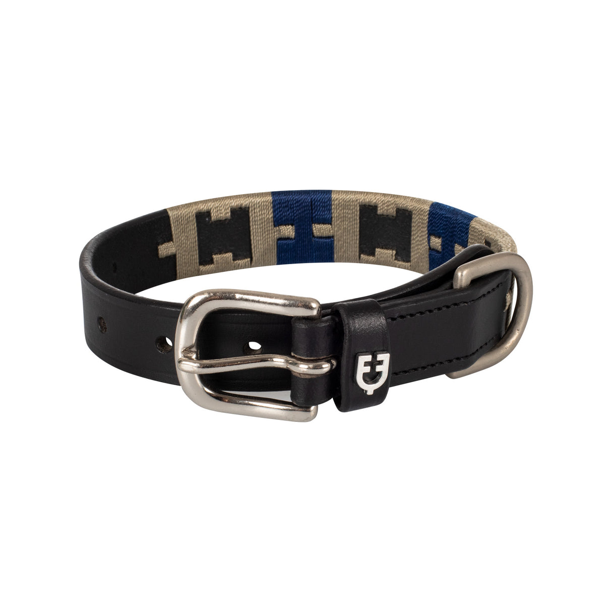 Equestro Leather Dog Collar With Geometric Pattern #colour_black