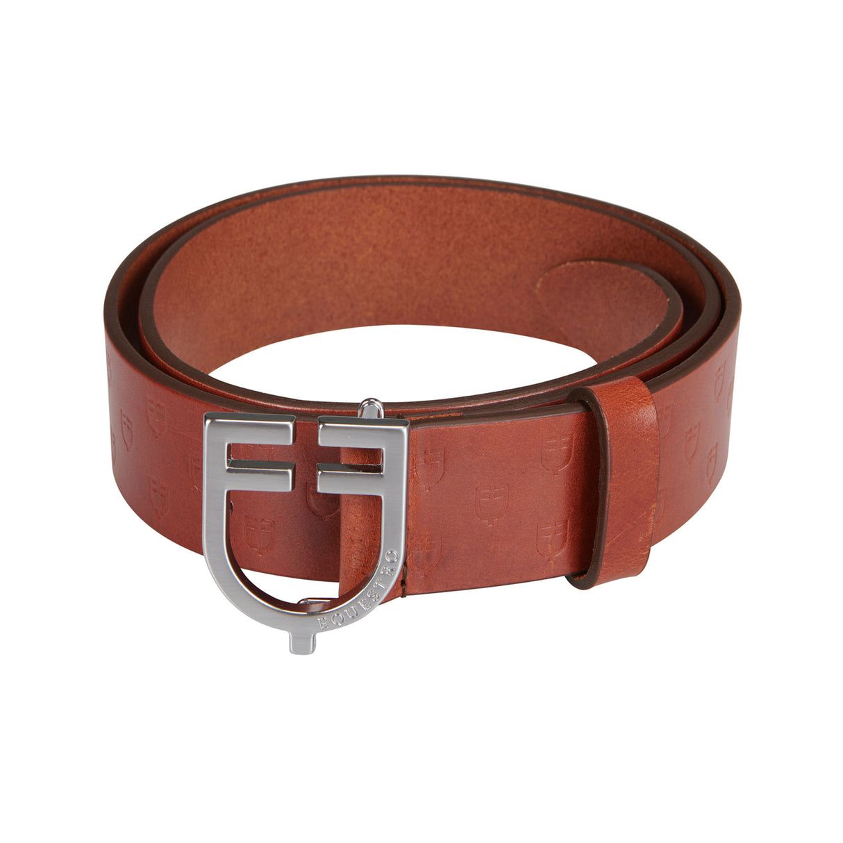 Equestro Leather Logo Belt With Logoed Buckle #colour_silver-cognac