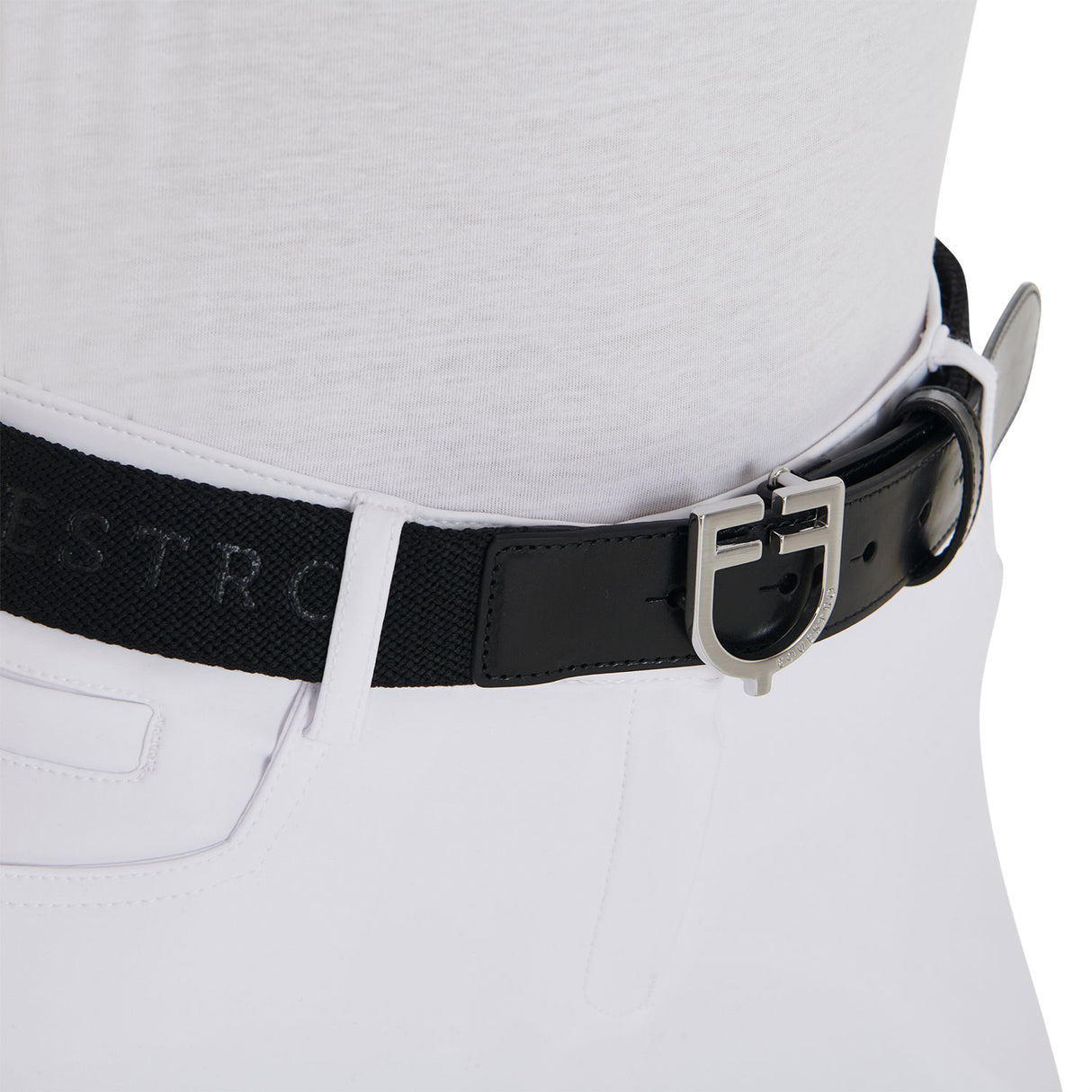 Equestro Leather Belt With Elastic And Lettering