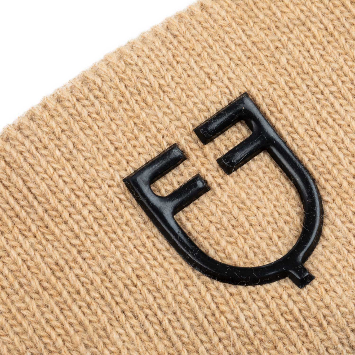 Equestro Unisex Ribbed Wool Earmuff Headband With Logo #colour_beige