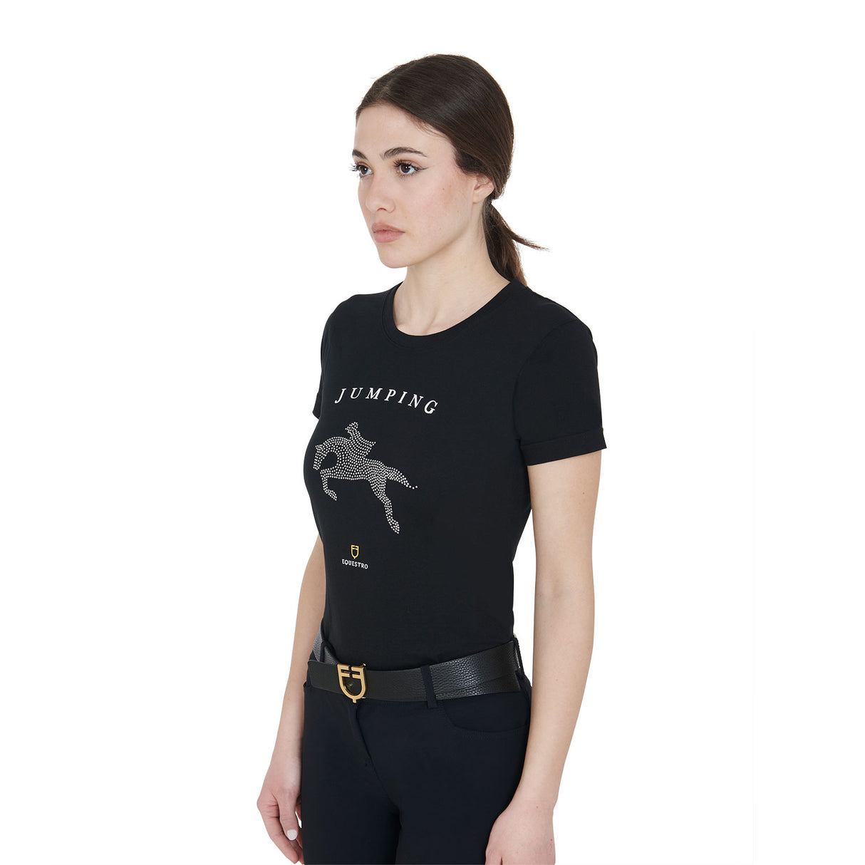 Equestro Women's Slim Fit T-Shirt Jumping With Rhinestone #colour_back