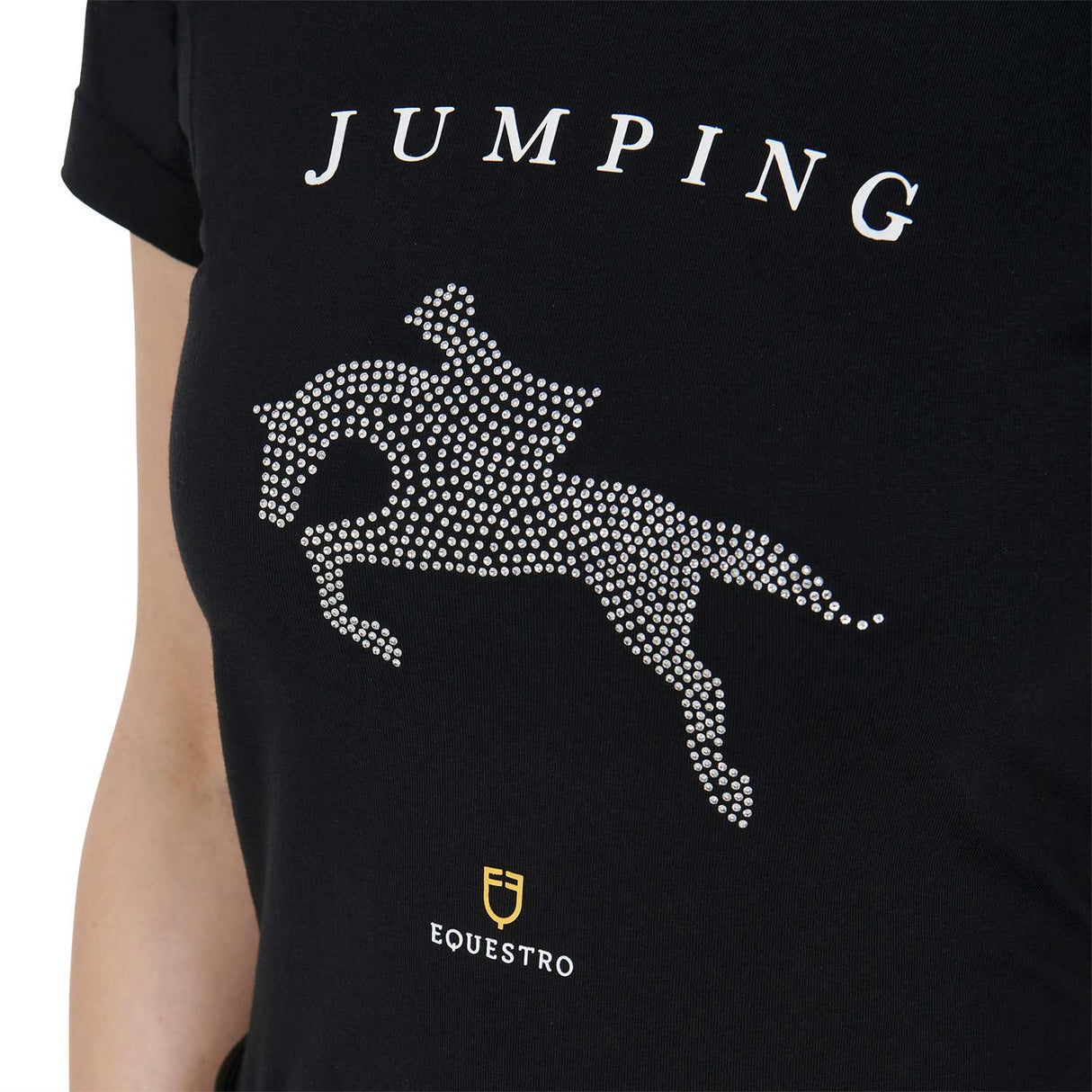 Equestro Women's Slim Fit T-Shirt Jumping With Rhinestone #colour_back