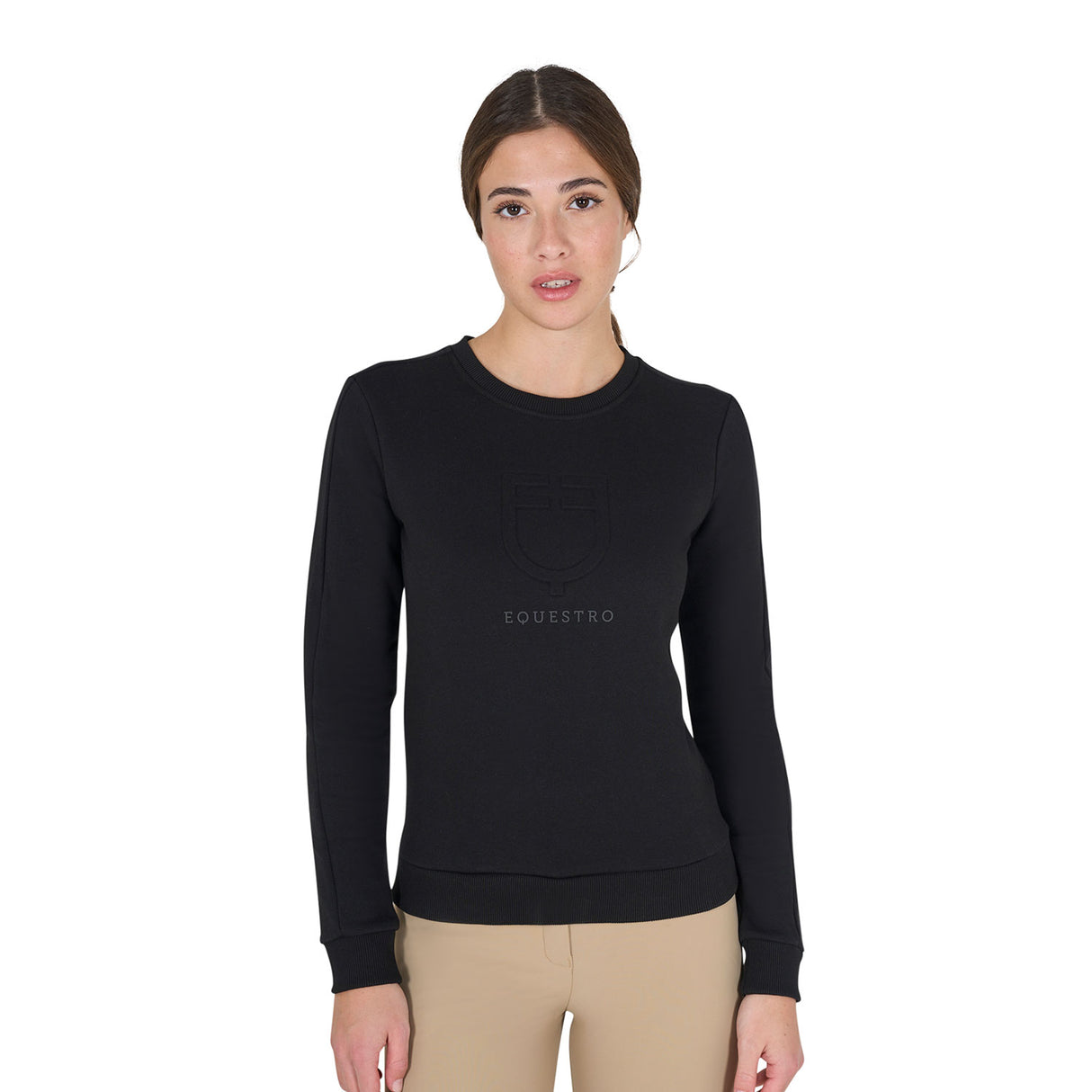 Equestro Women's Crewneck Sweatshirt With Printed Logo #colour_black