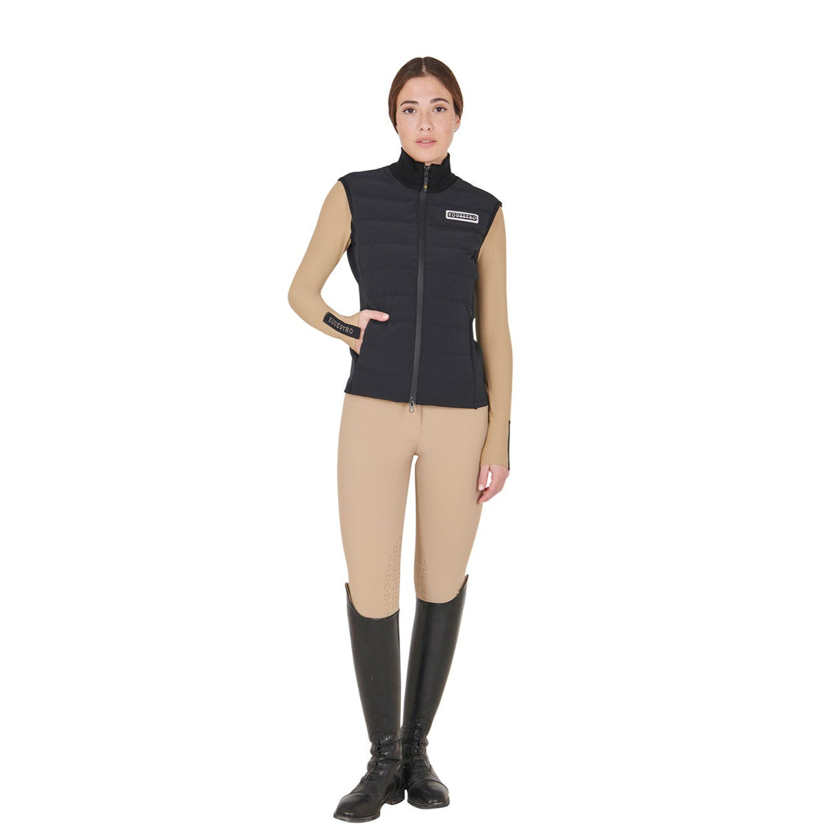 Equestro Women's Technical Blend Zippered Vest #colour_black