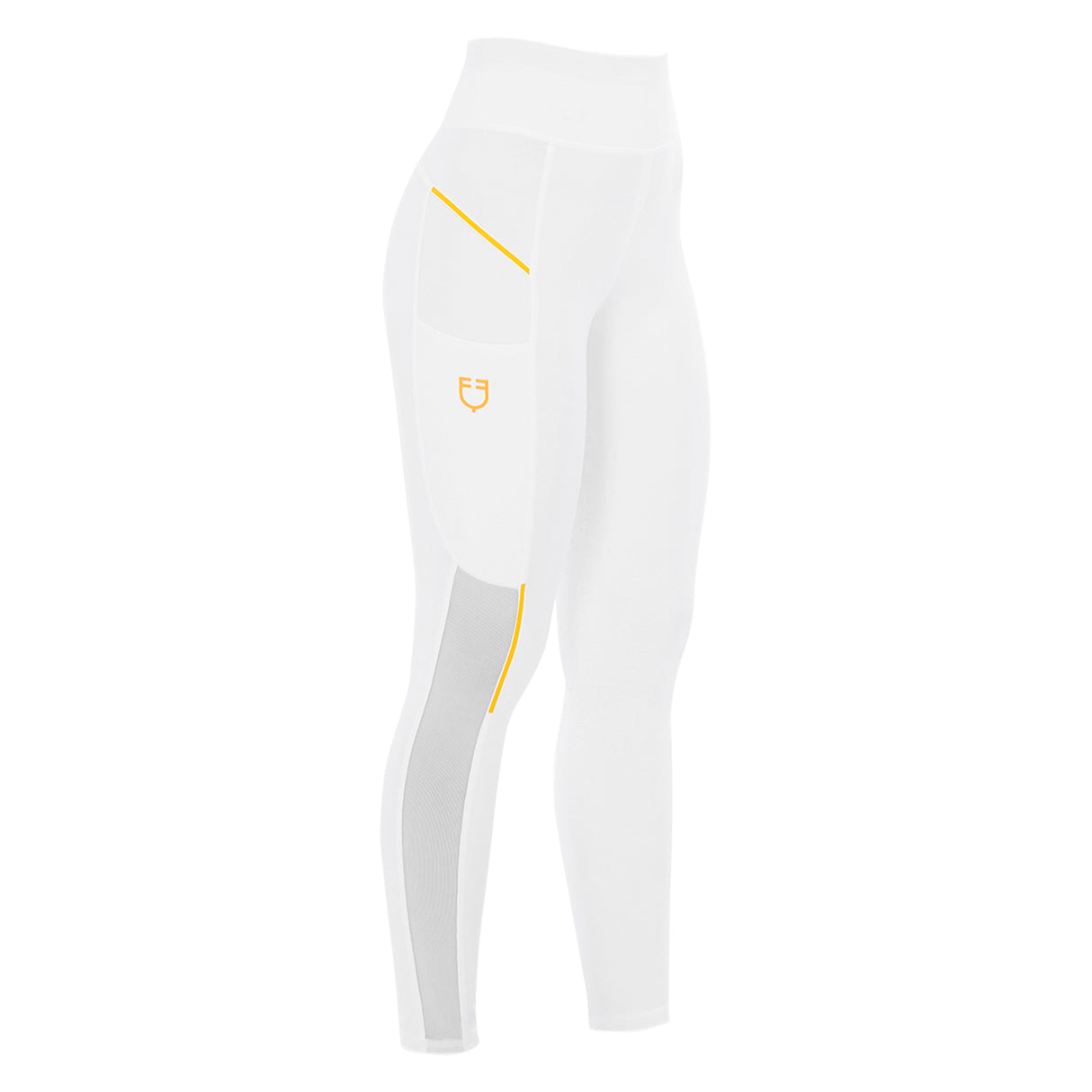 Equestro Women's Slim Fit Leggings with Micro Mesh Inserts #colour_white