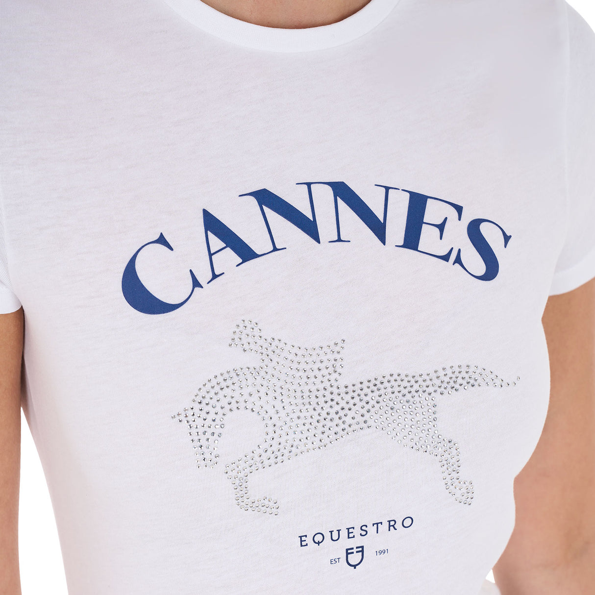 Equestro Women's Cannes Cotton T-Shirt With Rhinestones #colour_white