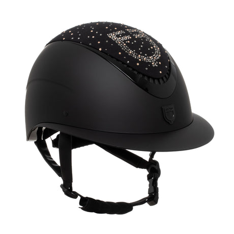 Equestro Matt Helmet With Wide Visor And Rhinestone Logo Homologation En 1384-2023 #colour_black