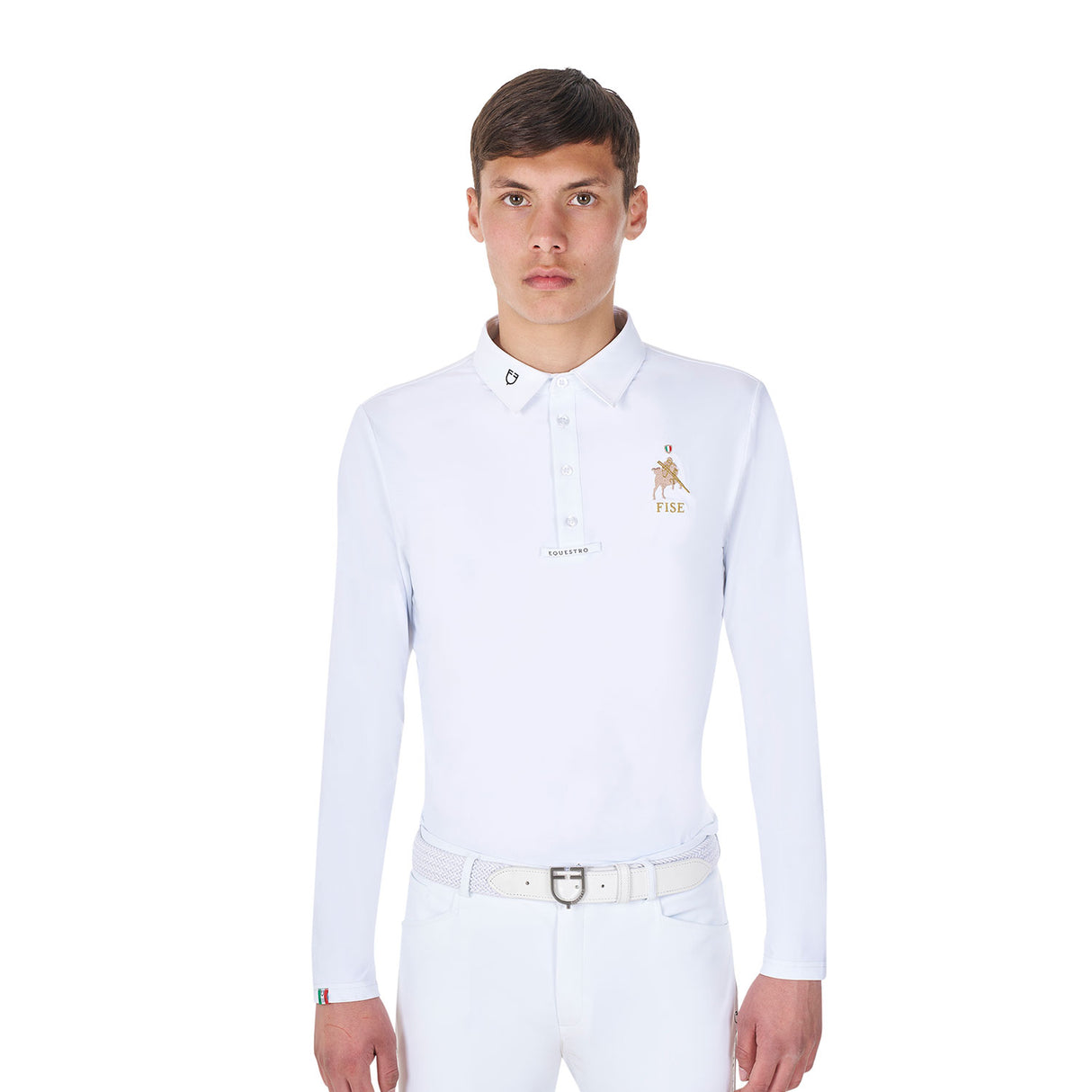 Equestro Men's Long-Sleeved Competition Polo Shirt Equestro X Fise #colour_white
