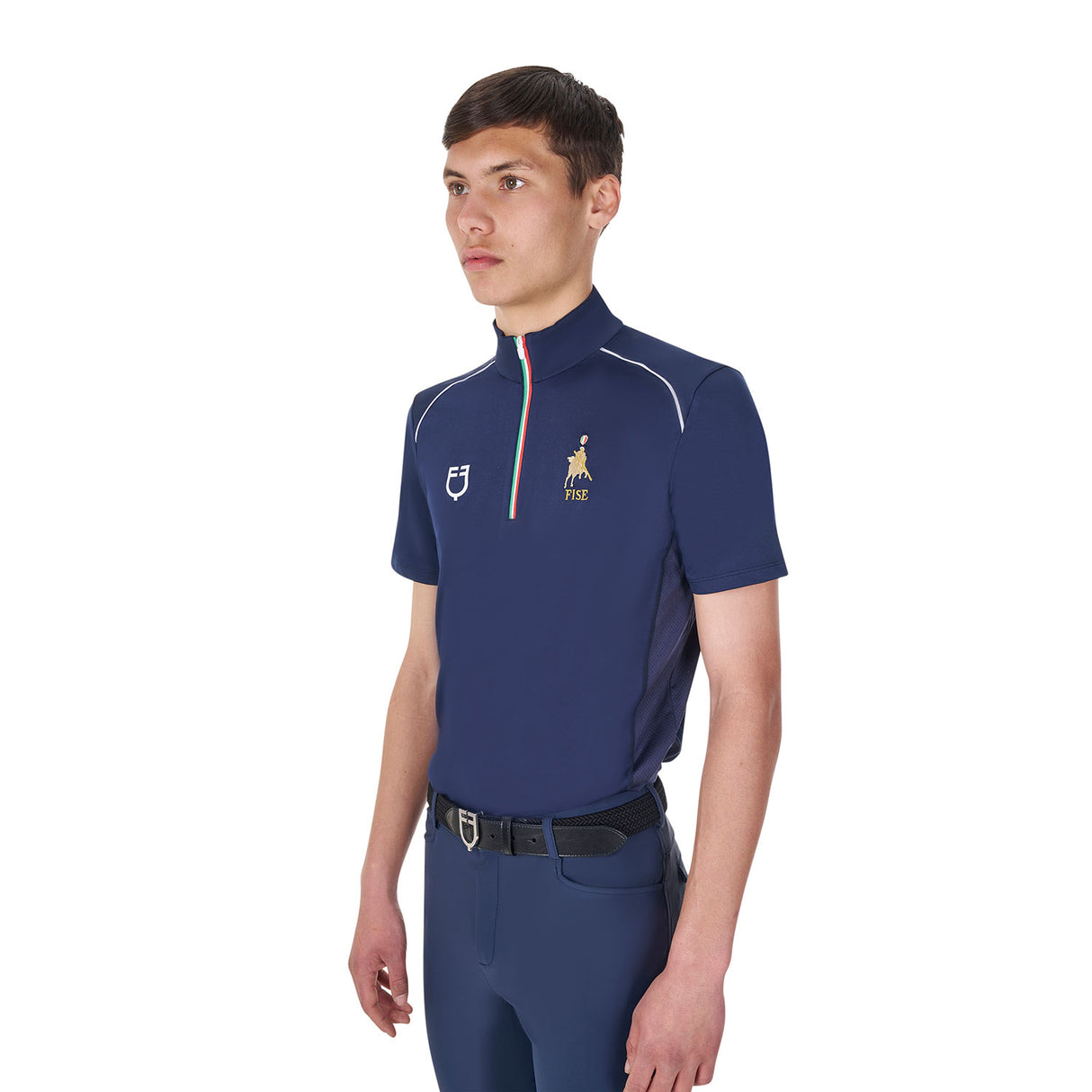 Equestro Men's Training Polo Shirt With Italian Flag Zip Equestro X Fise
