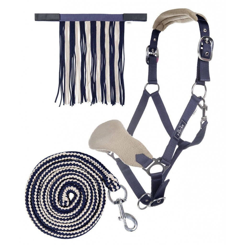 HKM Head Collar & Lead Rope with Snap Hook & Fly Fringe