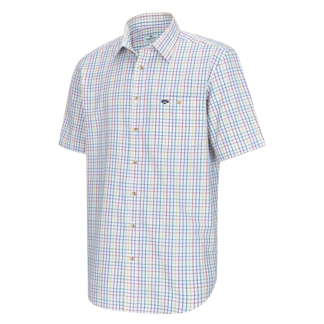 Hoggs of Fife Kessock Men's Short Sleeve Tattersall Shirt #colour_green-red-check