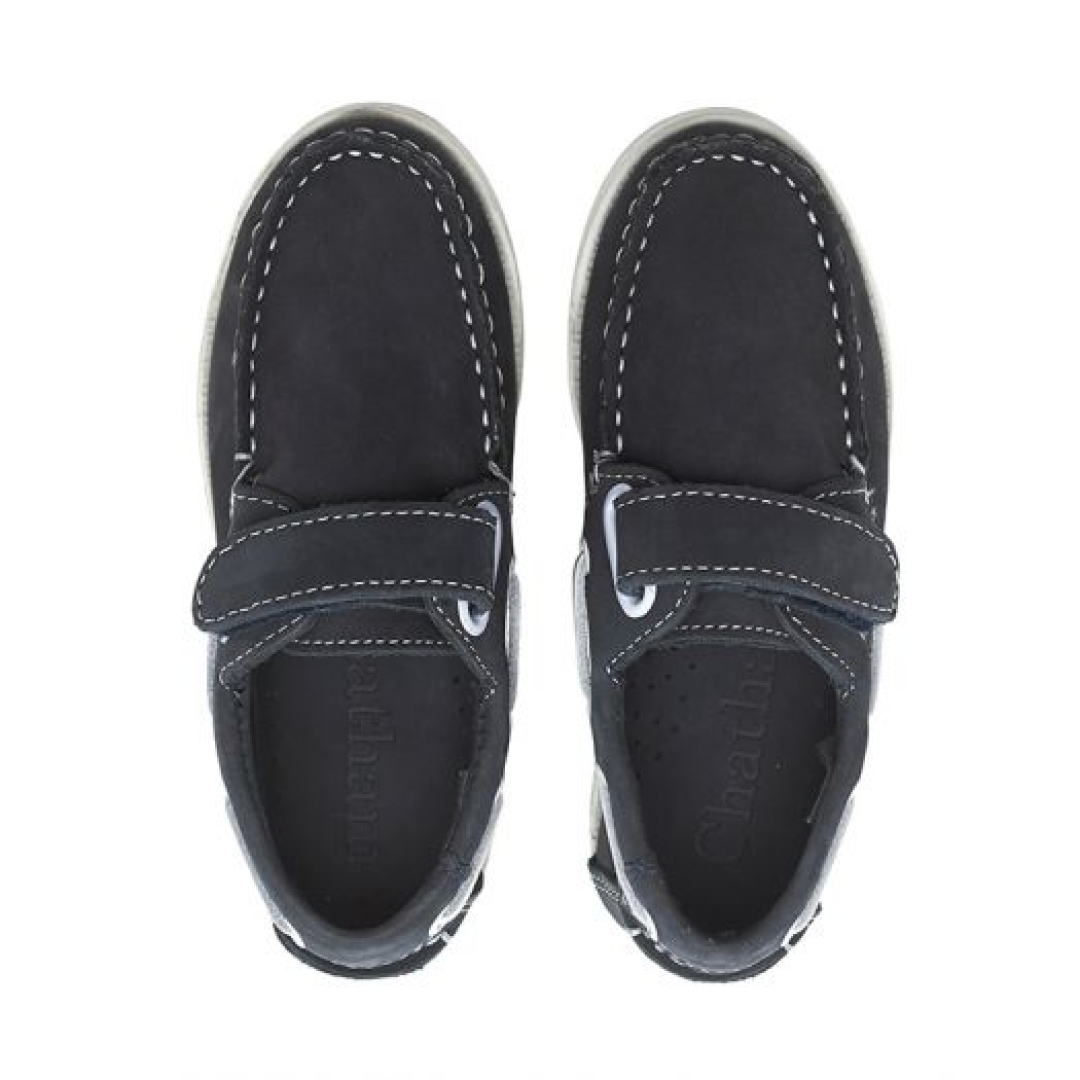 Chatham Oliver Kids Velcro Boat Shoes#colour_navy