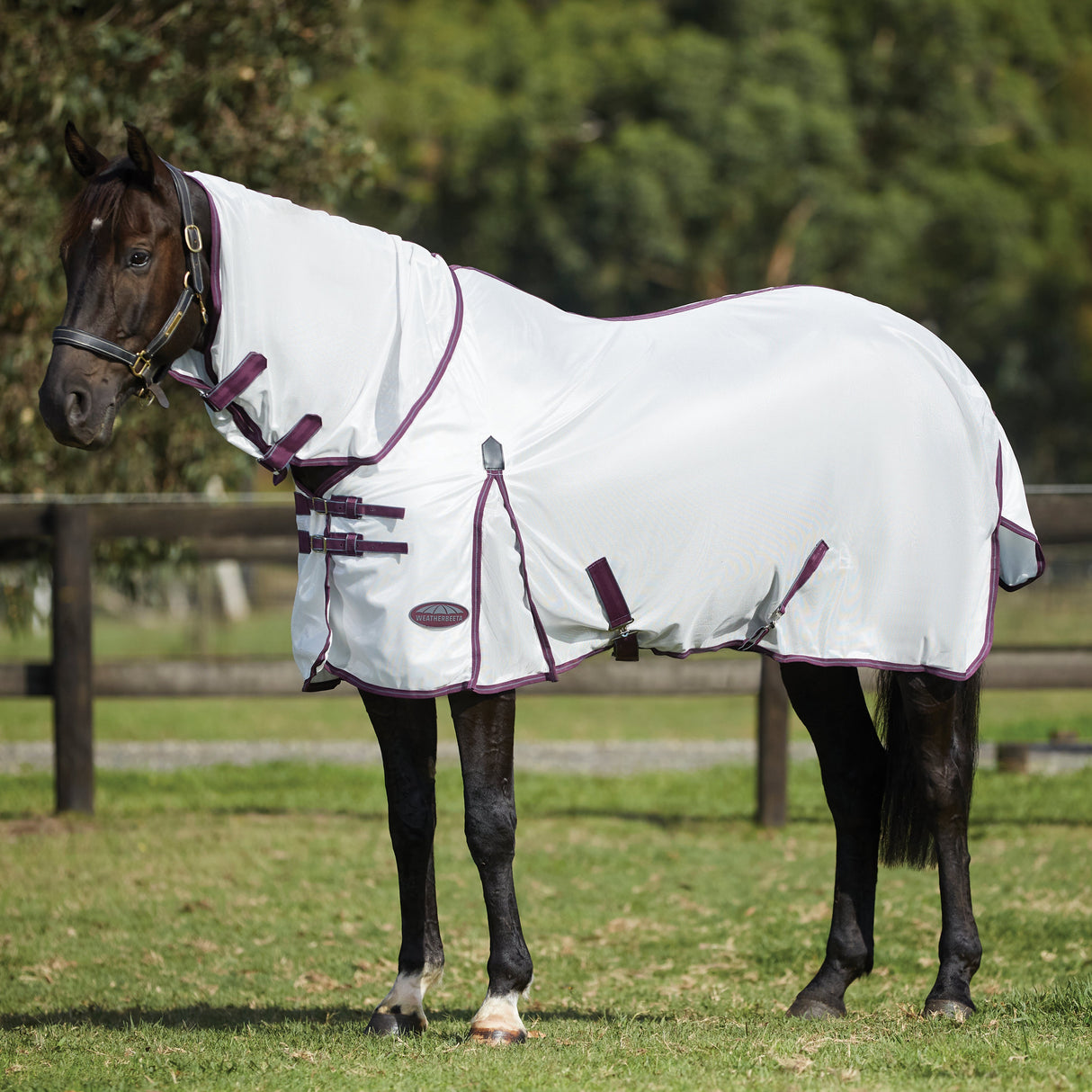 WeatherBeeta ComFiTec Essential Mesh II Combo Neck Fly Rug #colour_white-maroon-grey