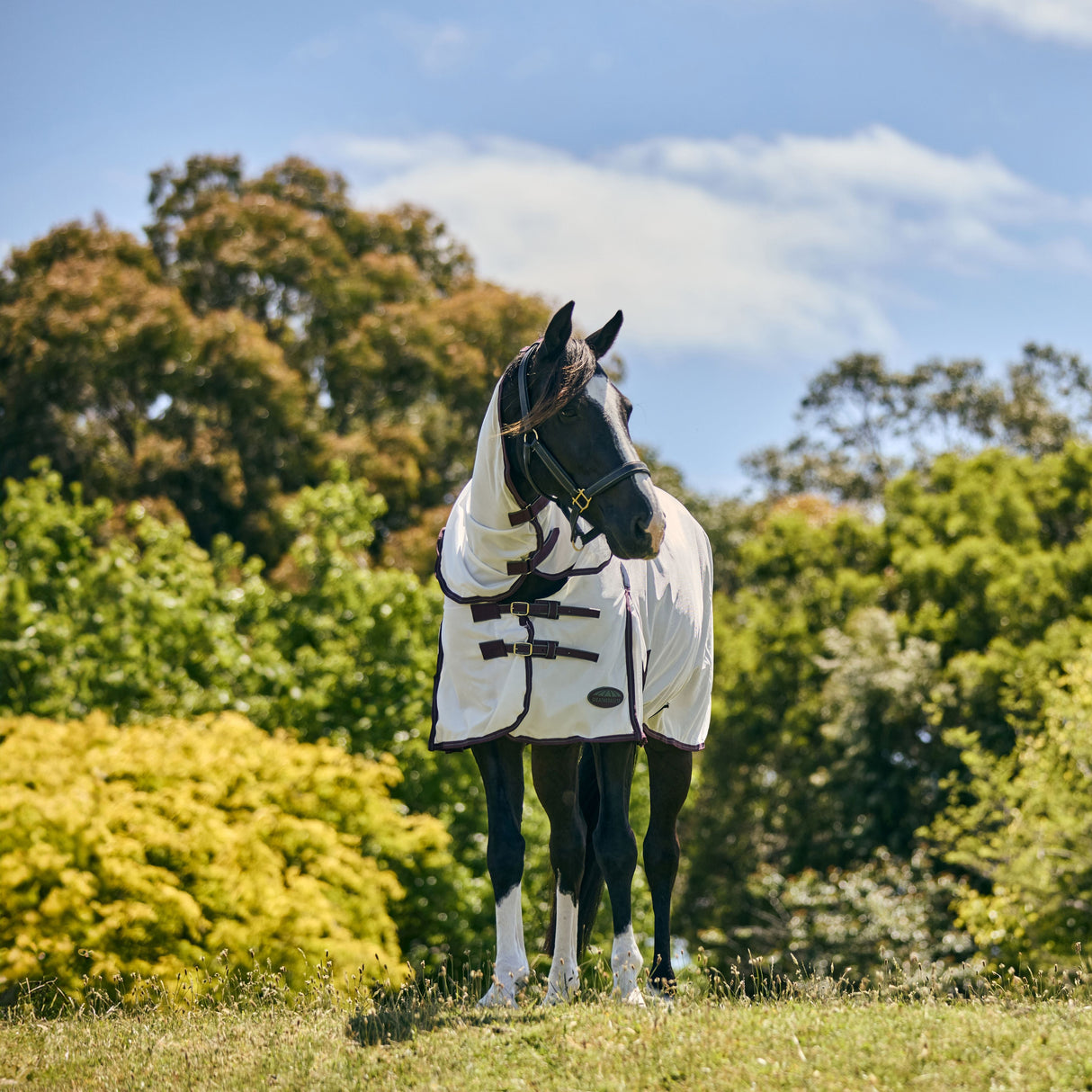 WeatherBeeta ComFiTec Essential Mesh II Combo Neck Fly Rug #colour_white-maroon-grey