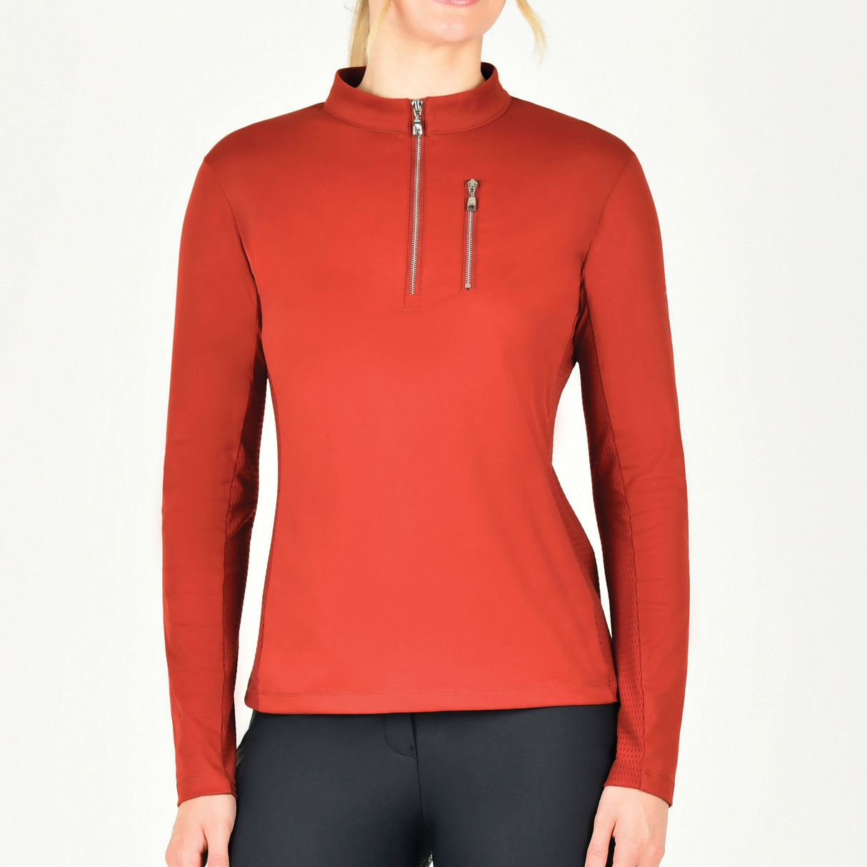 Weatherbeeta Ladies Reno Long Sleeve Riding Top #colour_red-ochre