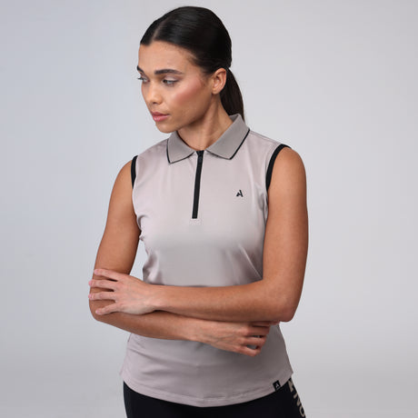 Shires Aubrion Ladies React Sleeveless Tech Polo #colour_sand