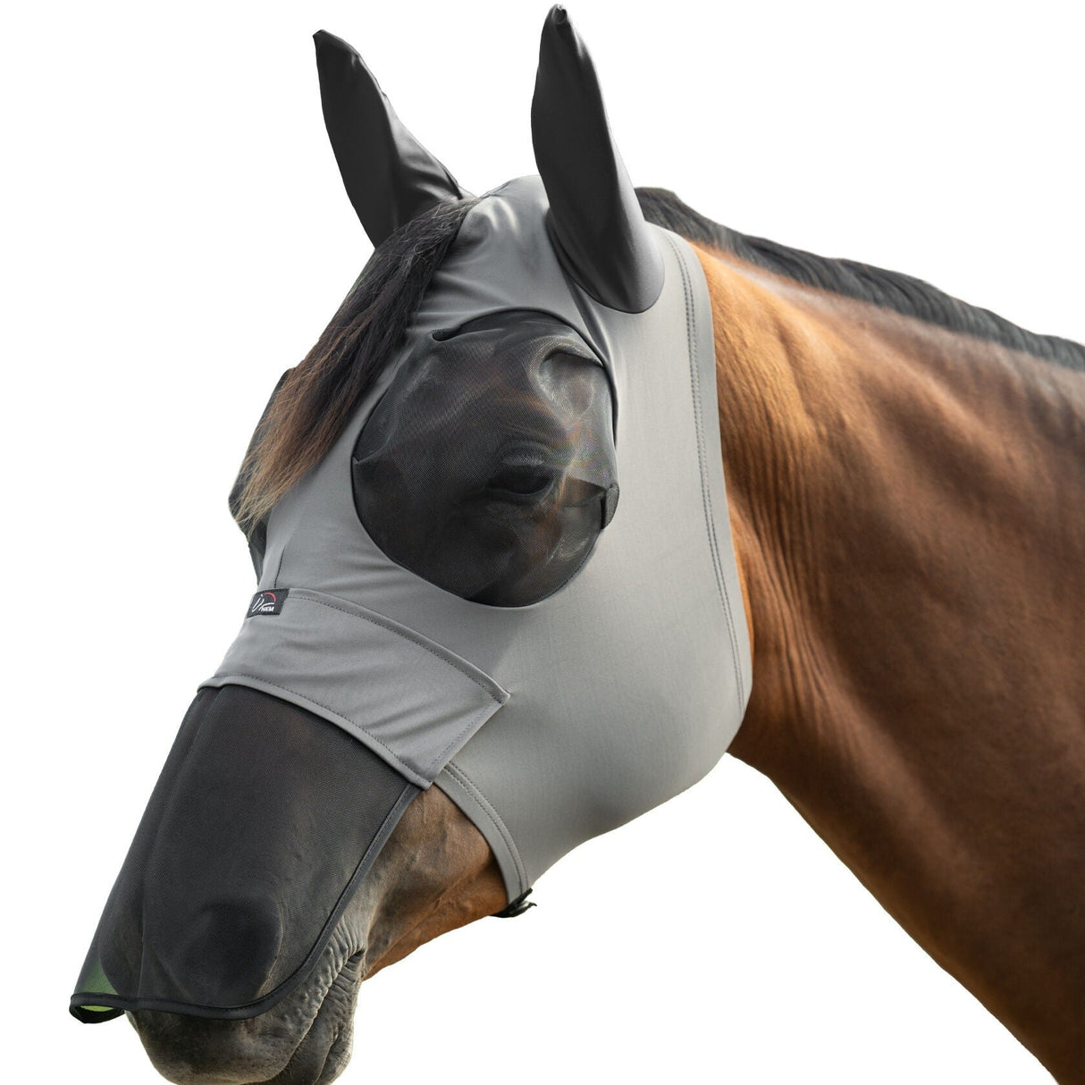 HKM Anti-Fly Mask -Elastic- with Nose #colour_mud-grey